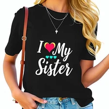 Stylish Black Cotton Short Sleeve T-Shirt with 'I Love My Sister' -All-cotton