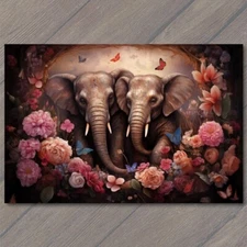 Art Print Elephants Celebrate Love Hearts and Blooms in a Colorful Array 🐘💖🌸