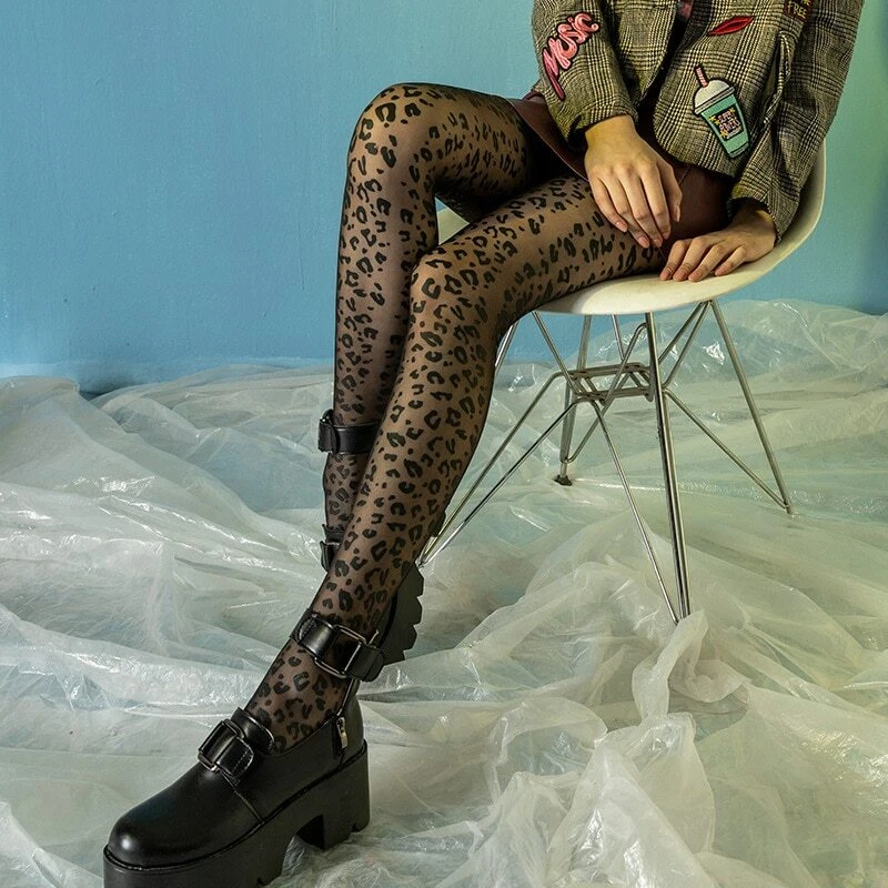 Leopard Print Tights 20 Denier Pantyhose Women s High Waist Glossy