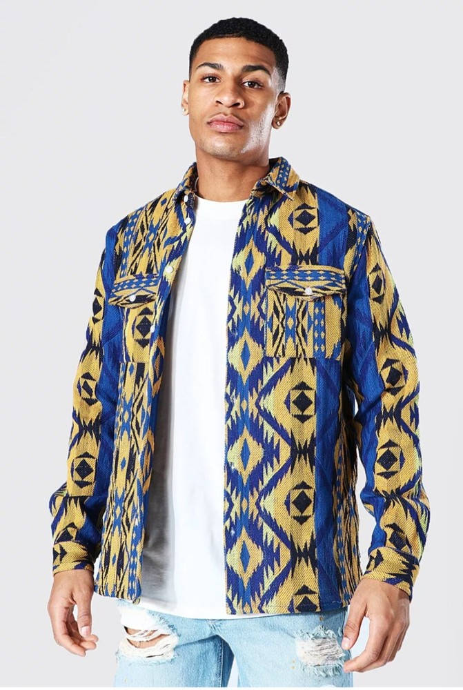 Men's Boohooman Aztec Patterned Tapestry Overshirt Jacket Button Up Size M