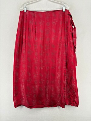 NHA MAY LAI Skirt M Wrap Tie Belt Vietnamese Brocade Traditional Asian Red