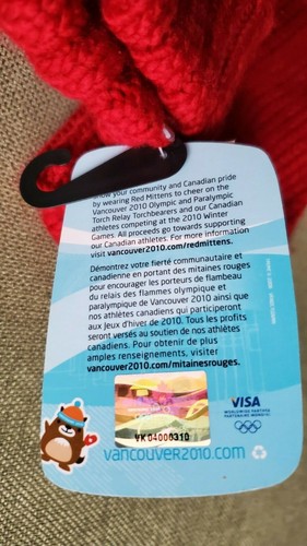 UNUSED Hudson's Bay~Vancouver 2010 Canada Olympic Mittens~Red Knit~Fleece Lining - Picture 8 of 10