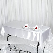 White 60x102" RECTANGLE Satin TABLECLOTH Wedding Party Home Banquet Linens SALE