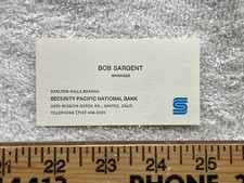 Vintage Business Card Sargent Security Pacific National Bank Santee California 