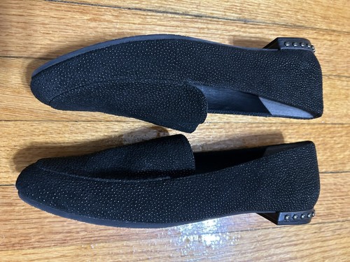 Adrianna Papell Loafer Black Leather Studded Heel Almond Toe Shoe Size 8 - Picture 4 of 9
