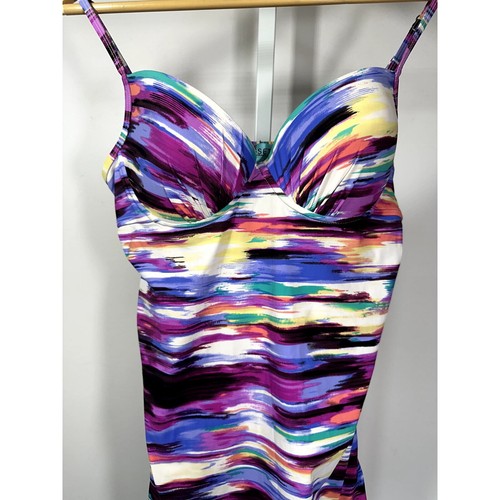ASSETS BY SARA BLAKELY Women's Spanx Push-Up Tankini Swim Top Multi-Color Size L - Picture 3 of 10