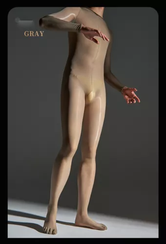 Plus Herren 8D Öl glänzend Full Bodystocking transparenter Overall mit Handschuhen Kapuze/Zehen - Bild 32 von 48