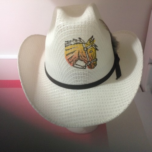 Beige Cowboy Painted Stiff Straw Hat 