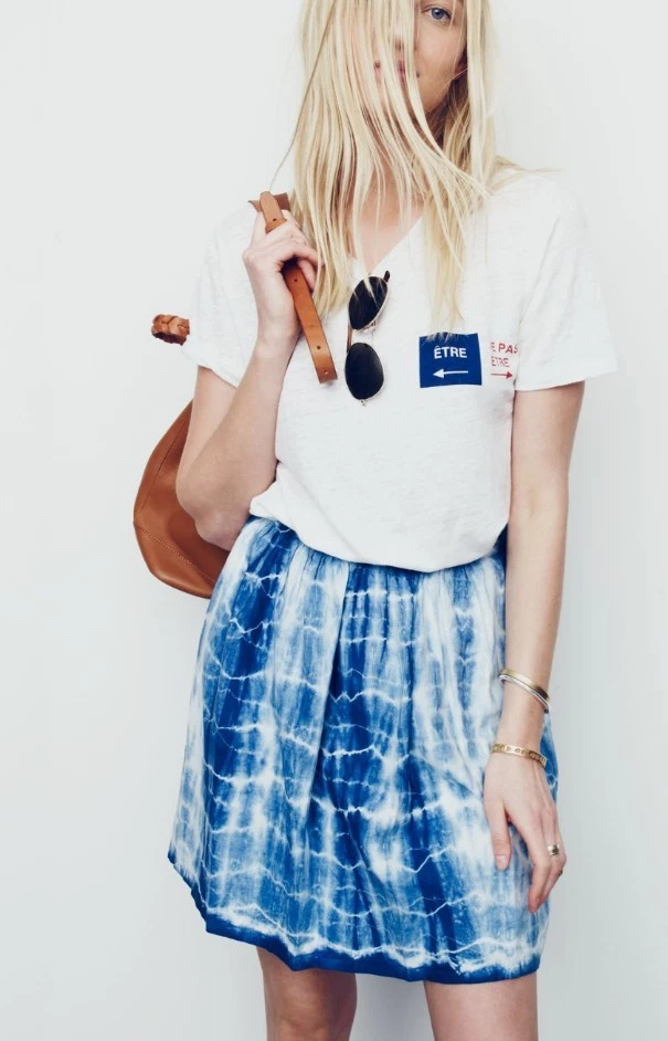 WOMEN'S MADEWELL INDIGO SHIBORI TIE DYE LINEN SKIRT 2 NWOT
