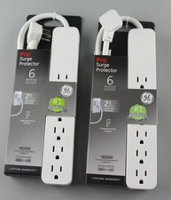 2 GE Pro 6-Outlet Surge Protector, 2 Ft Extension Cord, 620 Joules, Power Strip