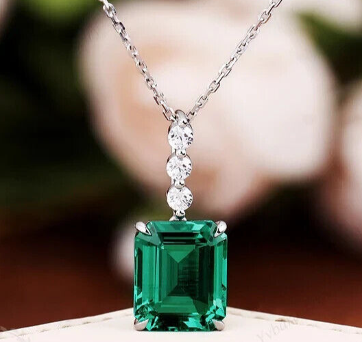 2.5Ct Emerald Cut CZ Birthstone Pendant in 14k White Gold