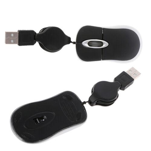 2Pc Mini Compact Travel Optical Mouse Retractable Cord for - Afbeelding 1 van 18