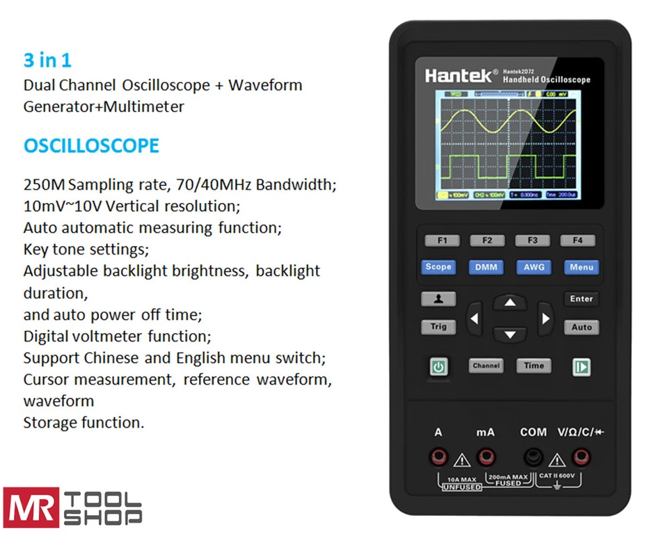 Hantek Handheld Oscilloscope Multimeter Waveform Generator 2D42 2D72 2C72 2C42 - Image 3 of 4