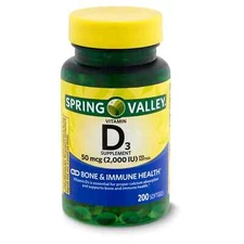 Spring Valley Vitamin D3 Supplement, 50 mcg, 2,000 IU, 200 count