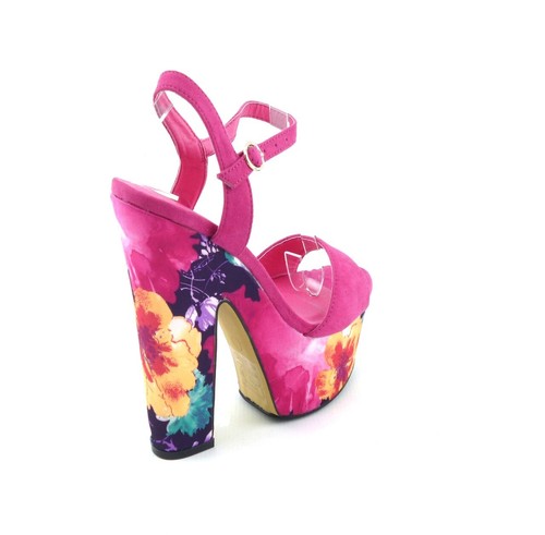 LADIES WOMENS PEEP TOE BLOCK HEEL FLORAL PRINT SUMMER EVENING SANDALS SHOES SIZE - Picture 10 of 21