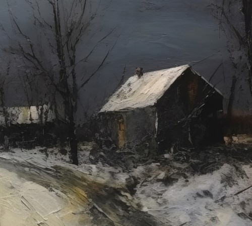 Enigmatic Traditional Winter Night Oil Painting Print 5"x7" on Matte Paper - Picture 5 of 6
