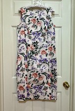 NWT Talbots Floral Sheath Dress Size 12 Pink Purple Cotton Stretch Sleeveless