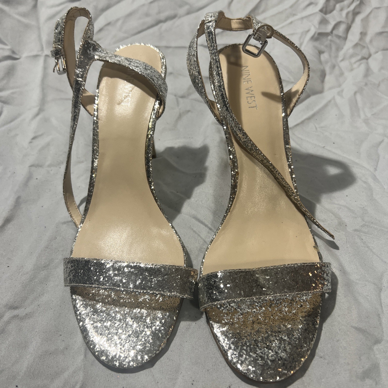 nine west silver sparkle size 10 1/2  strappy heels