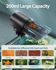 Food Dispenser Timer – Automatic Fish Feeder for Aquarium, 200ml Large Capacity
