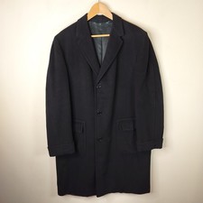 Men's Vintage 100 Cashmere Coat 40 Long 40L Three Button Lined Overcoat