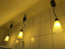 3-er Set Vintage Leuchte Pendelleuchte gelb Glas Blau 1990  E14 Fassung