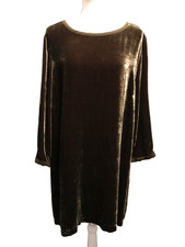 J. Jill Women's Olive Green Velvet Rayon Silk Blend Long Sleeve Shift Dress XLT