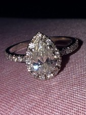 Moissanite9ct White Gold 1.40ct Equivalent Total Cushion Pear Centre Halo Ring