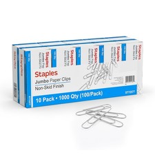 Staples Jumbo Paper Clips, Silver, Non-Skid, Heavy-Duty, 1,000-Pack Built f...