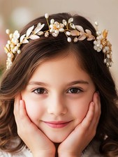 Flower Girl Headpiece Leaf Gold Wedding Hair Accessories Flowers Headband for...