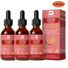 3x Organic Vitamin D3 K2 250mcg Liquid Drops High Potency, Bone Support 2FL.OZ