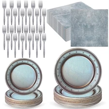 Jingmore 96 Pcs Medieval Halloween Party Supplies Disposable Paper Pewter Tab...