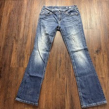 Miss Me Signature-rise Boot Jeans Fleur De Lis Rhinestone Medium Wash Size 30