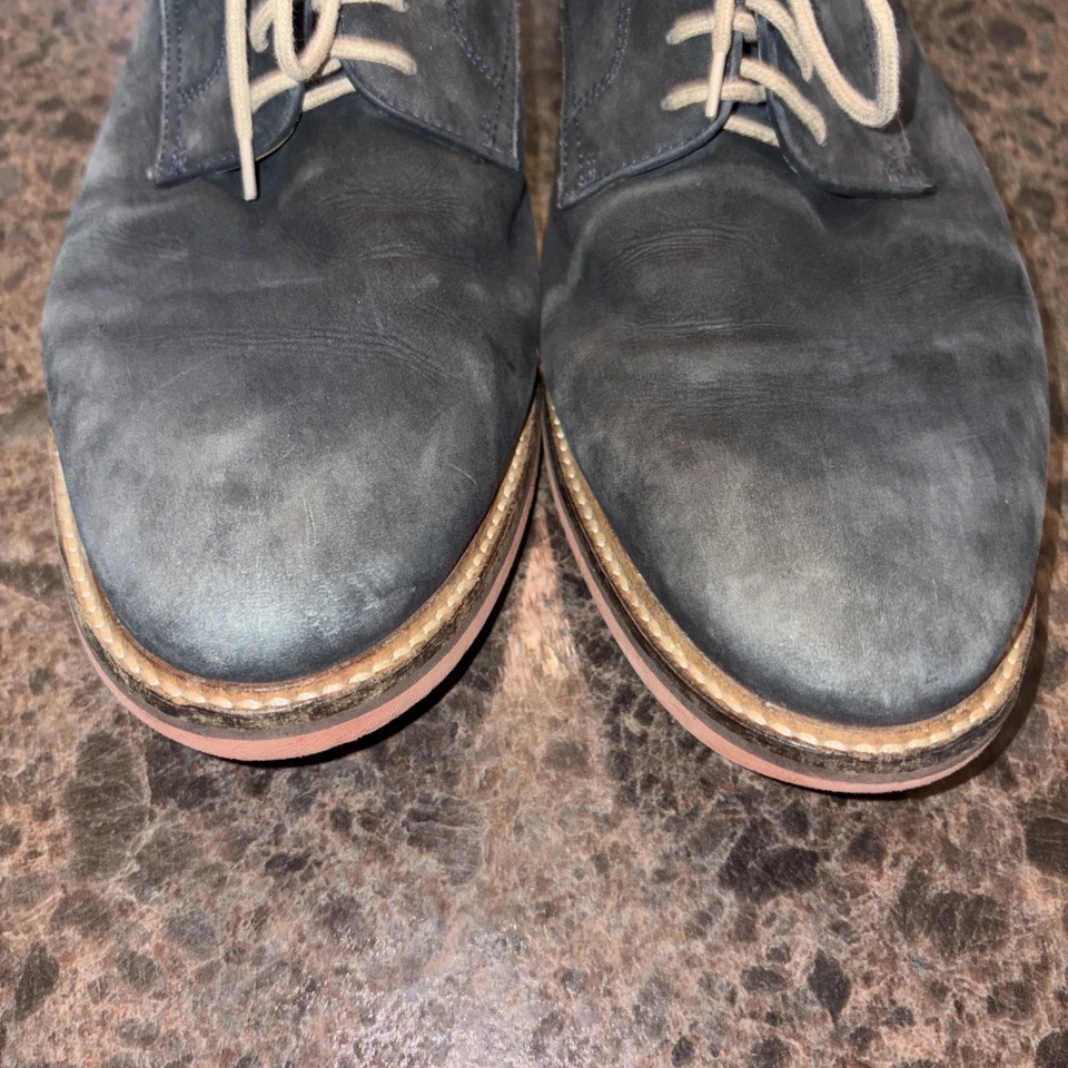 1901 Nordstrom Mens Leather Lace Up Shoe Size 12 M Blue Suede Almond Toe Shoes - Image 4 of 4