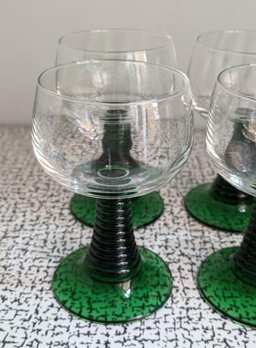 70s Vintage Green Ribbed Beehive Stem Roemer Wine Hock Glasses France Retro Bar - Picture 2 of 5