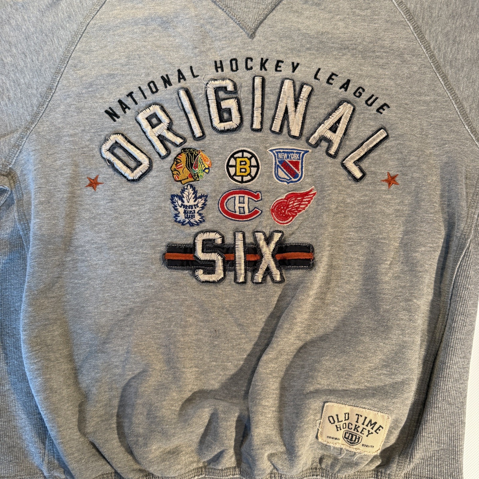 VTG Original Six Old Time Hockey Gray Crewneck Pullover Sweatshirt  - Size M 