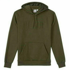 PUMA L Large Green Logo Hoodie Hooded Pullover Sweatshirt Kangaroo Pocket