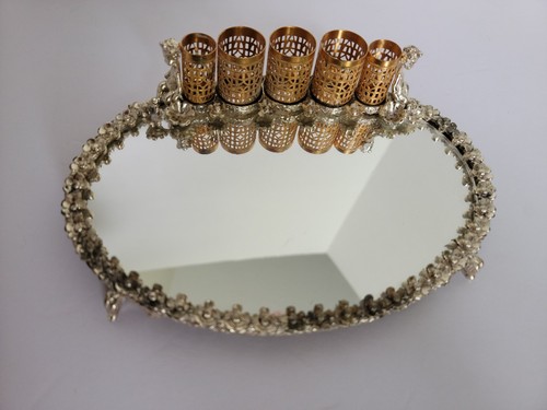 Vtg Matson Stylebuilt Ormolu Lipstick Holder Mirror Tray Cherubs Hollywood Regcy