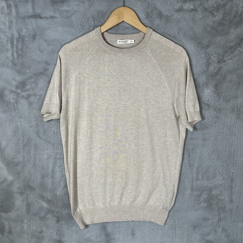 Suitssupply Silk Wool Cashmere Jumper Mens Medium Beige Short Sleeve