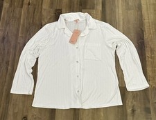 Eberjey Women  s Large White Gisele Rib Long Sleeve PJ Pajama Top Soft NWT