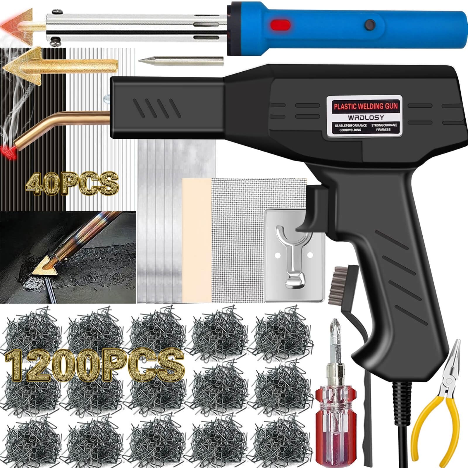 220W Plastic Welder, 1200PCS Staples 40PCS Rods Plastic Welding Kit, 5 in 1 W...