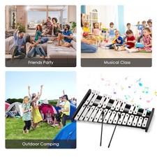 25 Note Glockenspiel Xylophone Wooden Base Aluminum Bars With 2 Mallets REVQ