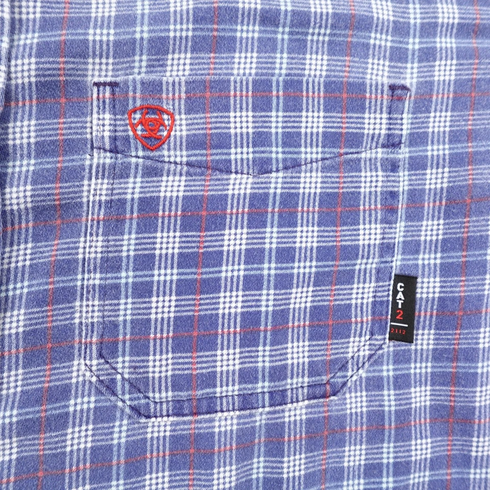 Ariat FShirt Mens Large Blue Plaid FR Flame Resistant Cat 2 Button Up Utility - Image 3 of 4
