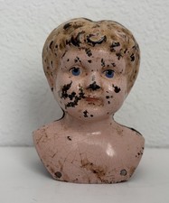 Antique Minerva Metal Doll Head Germany Buschow  Beck Blue Eyes Vintage
