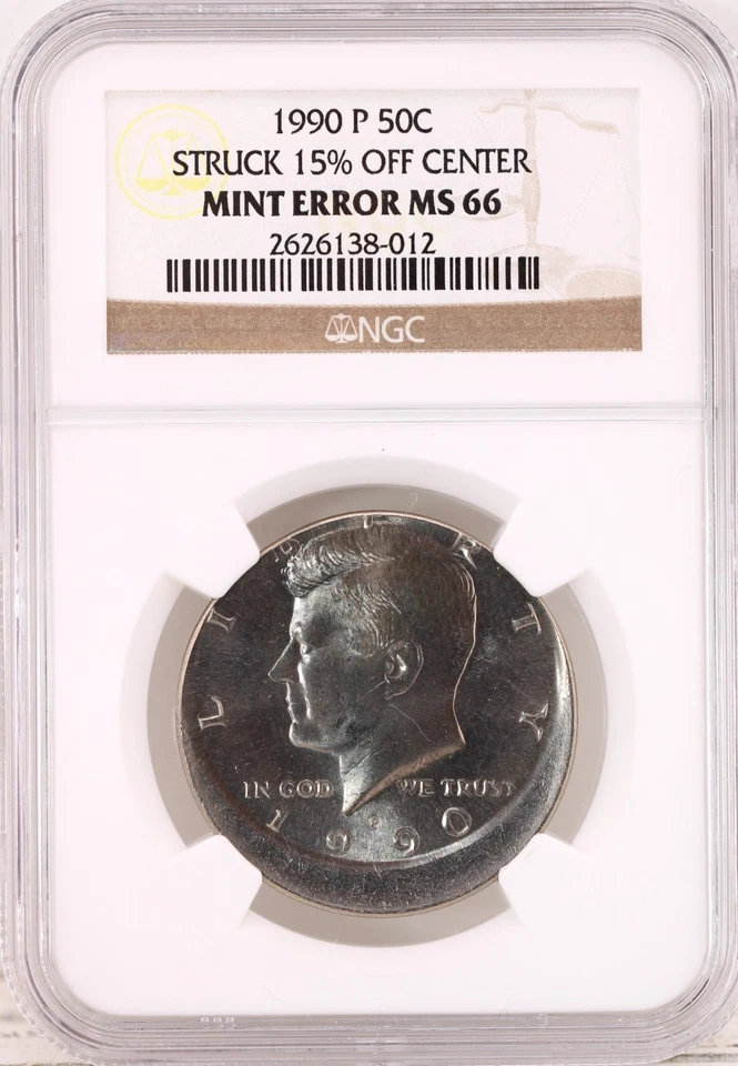 1990-P 50C Kennedy Half Dollar PCGS MS 66 Struck 15% Off Center - Image 3 of 4