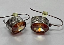 Silpada SS Embossed Oval Champaigne CZ Drop Earrings W1335  [075DUW]