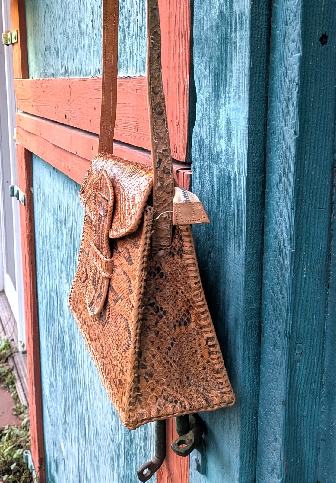 Vintage Handbag Python Leather with Adjustable St… - image 5