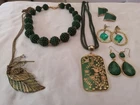 vintage costume pretty green themed jewelry lot necklace bracelet ring earring