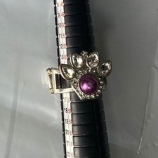 Silver Tone Purple Flower Ring Adjustable Statement