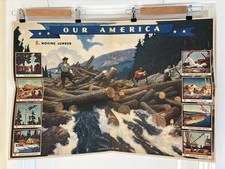 1943 Coca Cola Our America Lumber Large School Educational Poster Americana