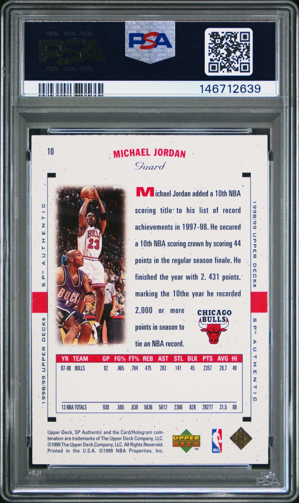 1998-99 SP Authentic - Michael Jordan #10 PSA Gem Mint 9 Bulls HOF NBA view 2